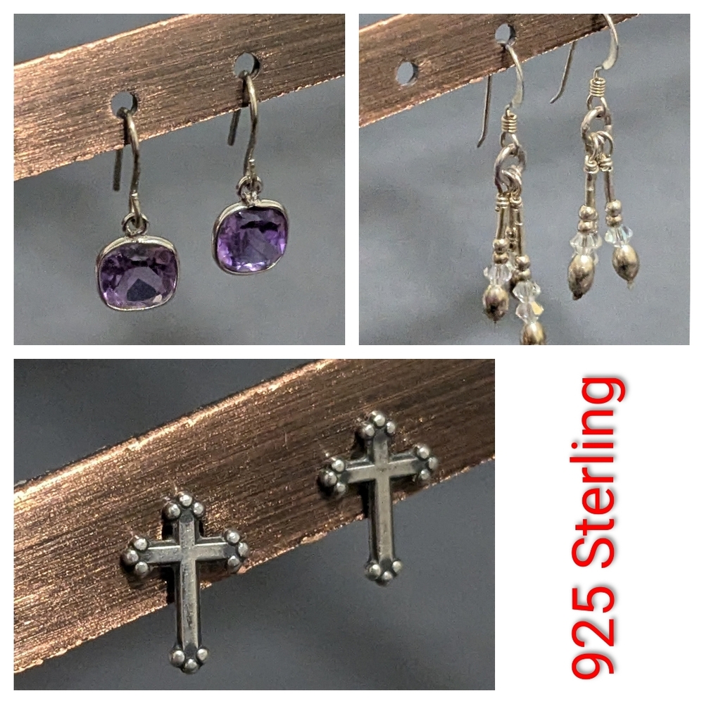 Three Pairs 925 Sterling Silver Earrings